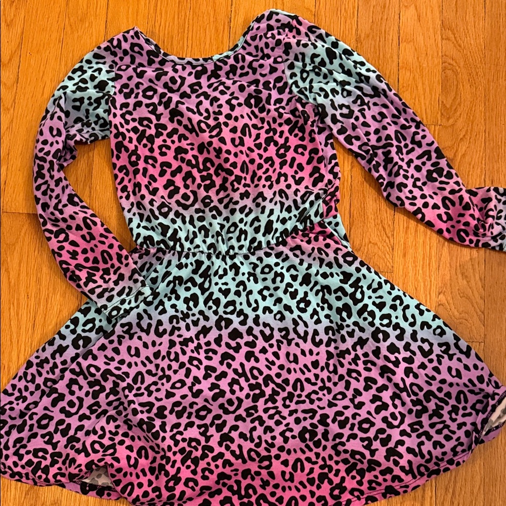 Pixie Lane rainbow ombré Leopard Print Long Sleeve Dress size 8